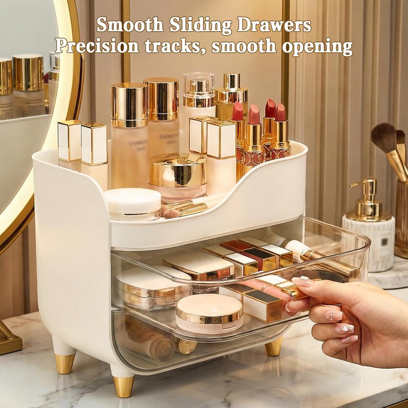 Asdbko Makeup Organizer for Vanity with Large Smooth Drawers Extra Large Skincare Organizer for Bathroom Countertop and Dresser, Crystal Clear Cosmetic Storage Display Case for Beauty Products