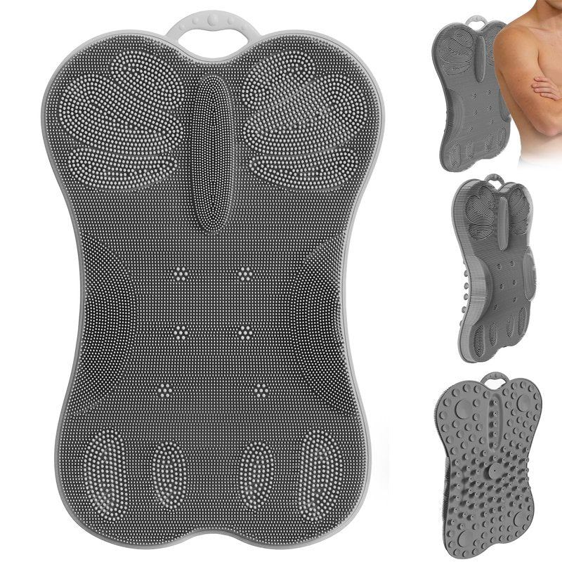EaTubano Wall Back Scrubber for Shower - Extra Large XXXL Foot Washer, Silicone Feet Back Massage Scrubber Cleaner Foot Toes Clean Pad Without Bending Non-Slip Suction Cups (Grey)