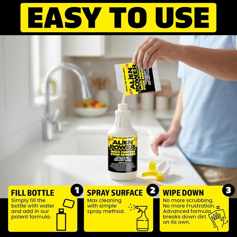 Instant Stain Remover Spray - 72 Fl Oz All-Purpose Cleaner for Mold, Mildew & Grout | No-Scrub Bathroom & Household Solution - 3 Pack