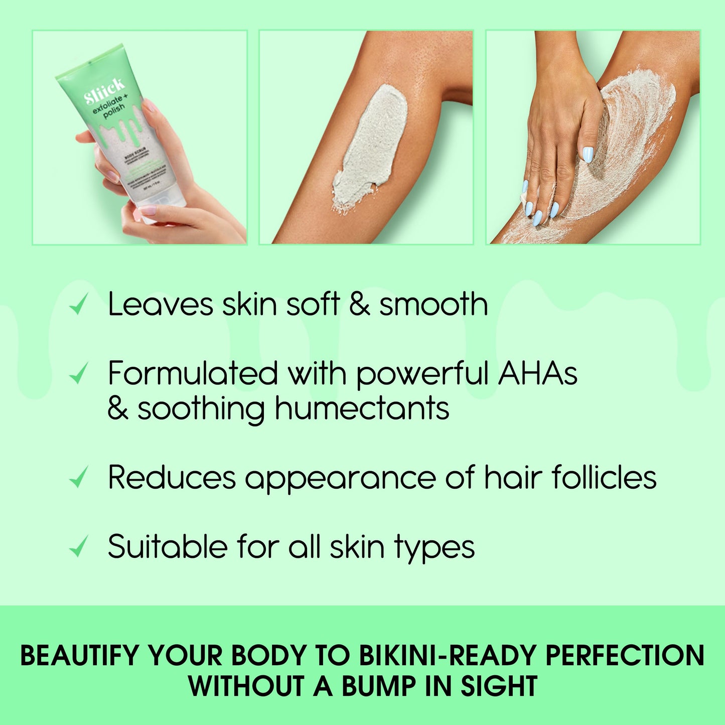 Sliick Exfoliate and Polish Body Scrub, Infused with Pumice and Glycolic Acid, 7 oz