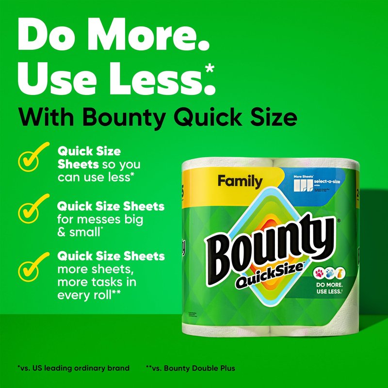 Bounty Quick Size Paper Towels, White, 8 Family Rolls