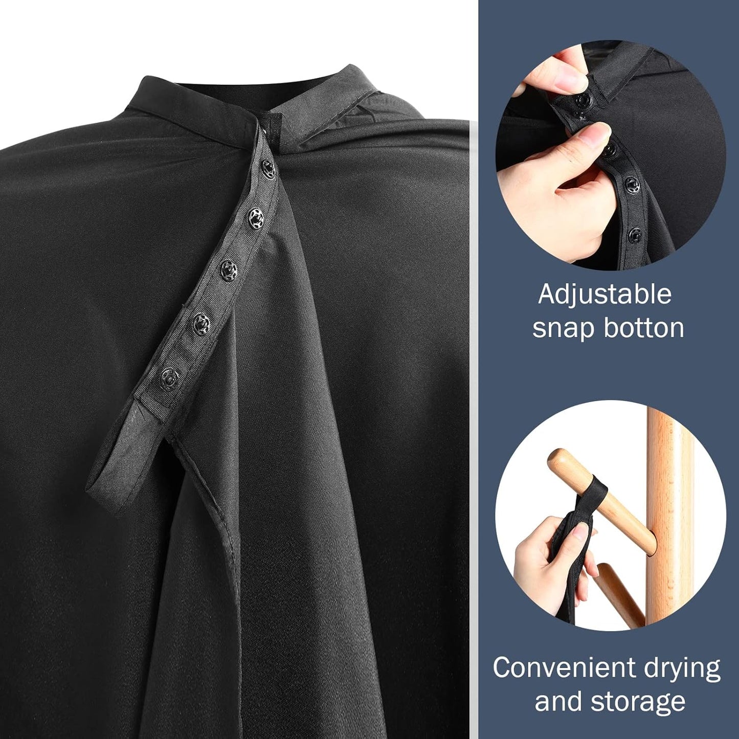 Wesiti Barber Cape Set - 3 Large Waterproof Hair Cutting Capes with Adjustable Snaps | Black 64 x 56''