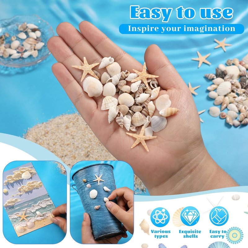 1200 Pcs Tiny Sea Shells, Seashells for Crafts with Small Shells Starfish Mixed Ocean Beach Spiral Seashells for Beach Party, Fish Tank and Vase Filler, Wedding Decor, Diy Jewelry Candle Making