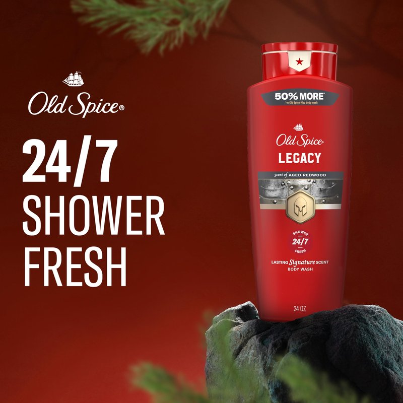 Old Spice Body Wash for Men, 24/7 Shower Fresh & Clean with Daily Use, Lasting Signature Scent, Refreshing Lather, Moisturizing Formula, Legacy with Coconut, Pine & Cedar Scent, 24 oz