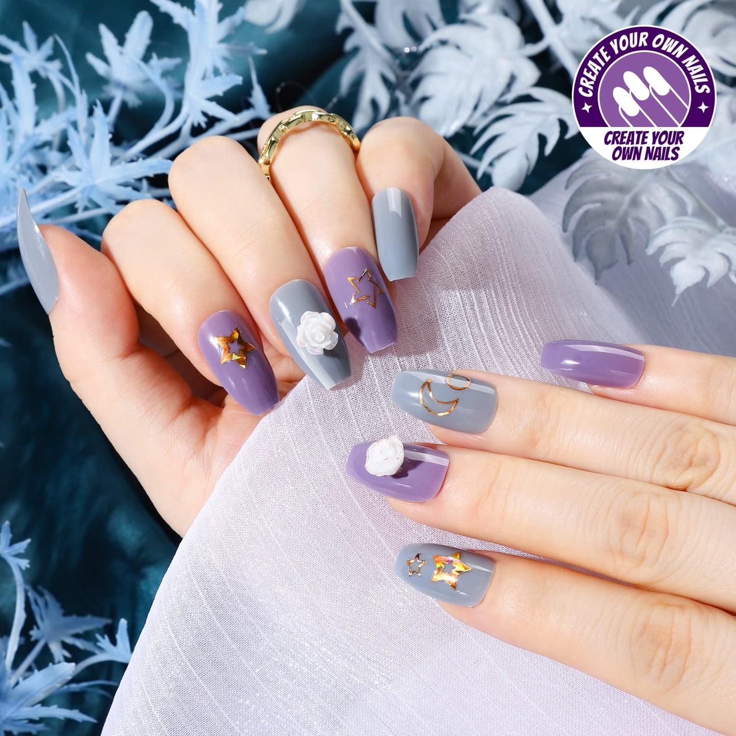 Teenitor Medium Coffin Press On Nails, 12 Color Press On Coffin Nails Set, 288pcs Glossy Glue On Nails Medium Length Press On Nails with Glue