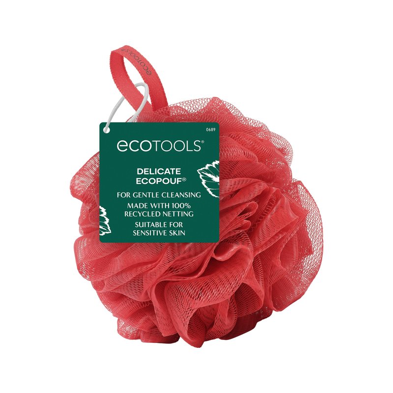 EcoTools Delicate EcoPouf Body Loofah, Gentle Exfoliating Shower Sponge for Sensitive Skin, 100% Recycled Netting Bath Pouf, 1 Count
