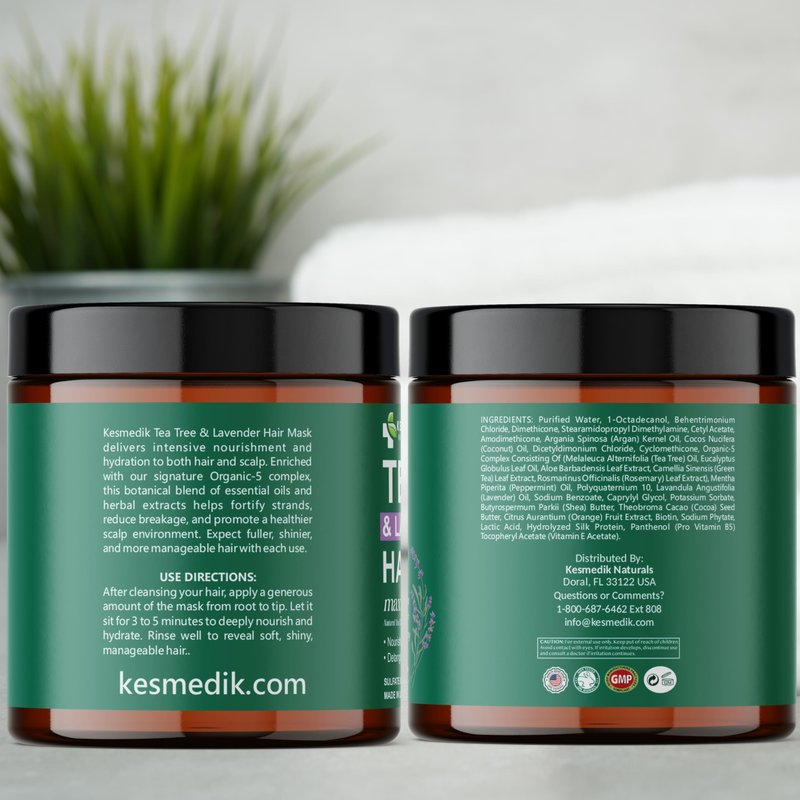 KESMEDIK Tea Tree Hair Mask with Rosemary & Lavender, Deep Conditioning Treatment for Dry, Damaged, Coarse Hair, Hydrating Hair Mask with Itchy Scalp Relief, Men & Women, Sulfate-Free