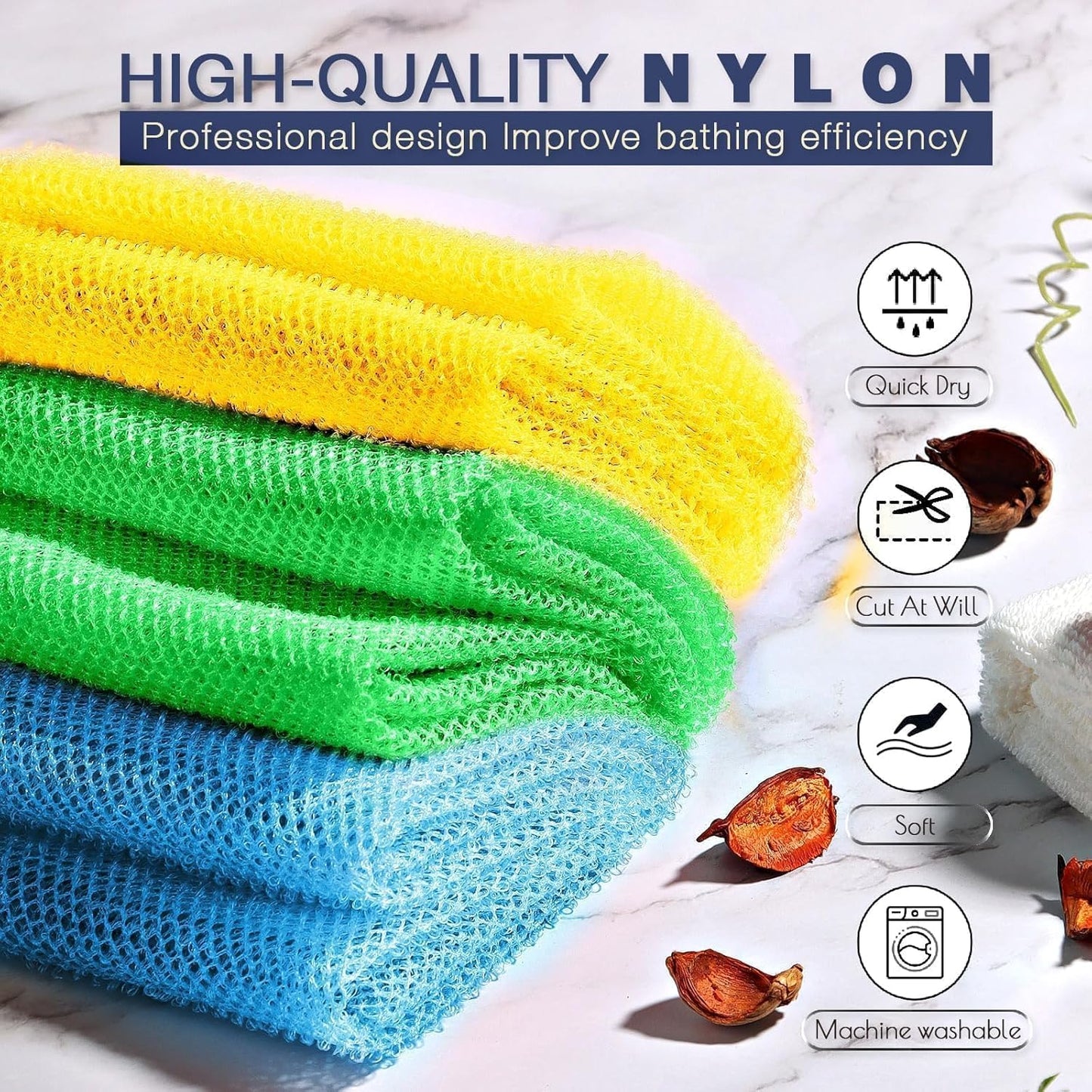 UJFQBH African Exfoliating Net Bath Sponge Set - 3 Pieces for Smooth Skin | Yellow, Green, Blue