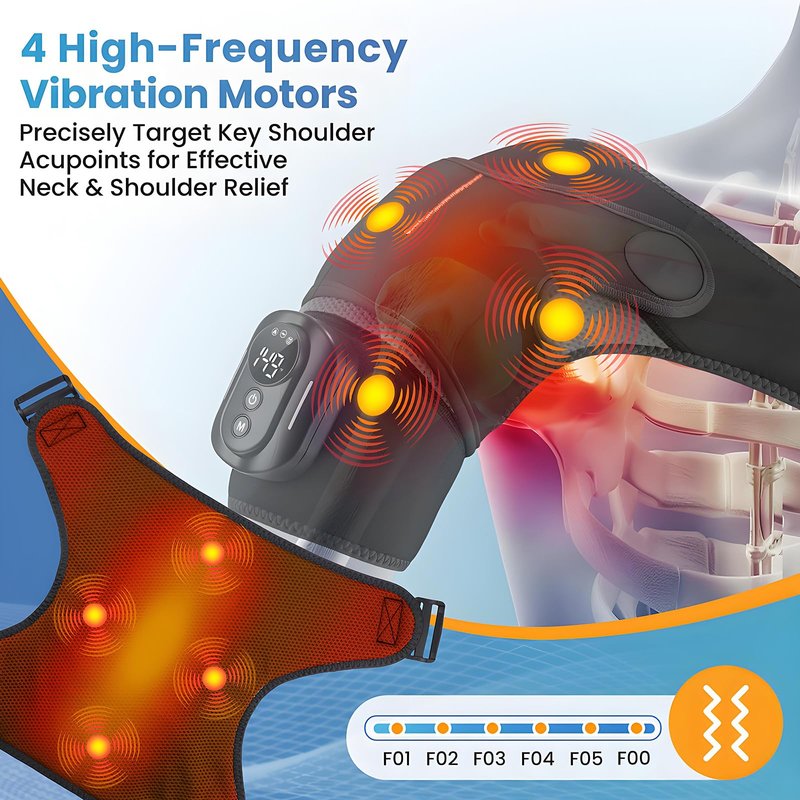 CBDYWVR Triple Method Shoulder Massager and Shoulder Heating Pad with Massage, Featuring 5 Heating Levels & 5 Vibration Modes, 5000mAh Battery for Long-Lasting Power and Adjustable Design (Black)