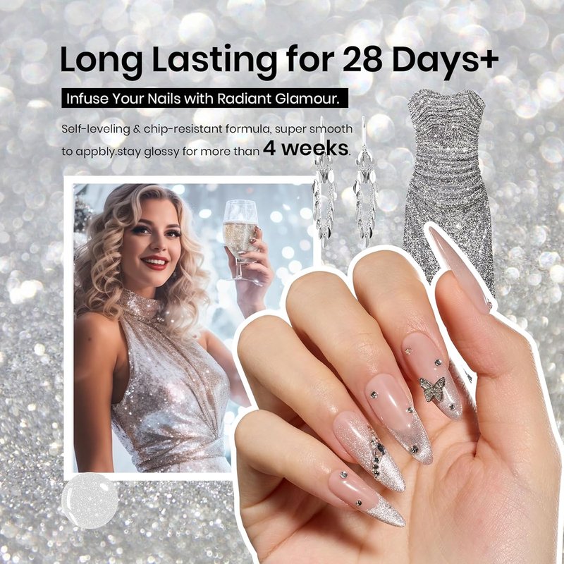 Beetles Cat Eye Gel Nail Polish - 9ml Silver Glitter Dreamscape | Soak Off LED Manicure for DIY Art