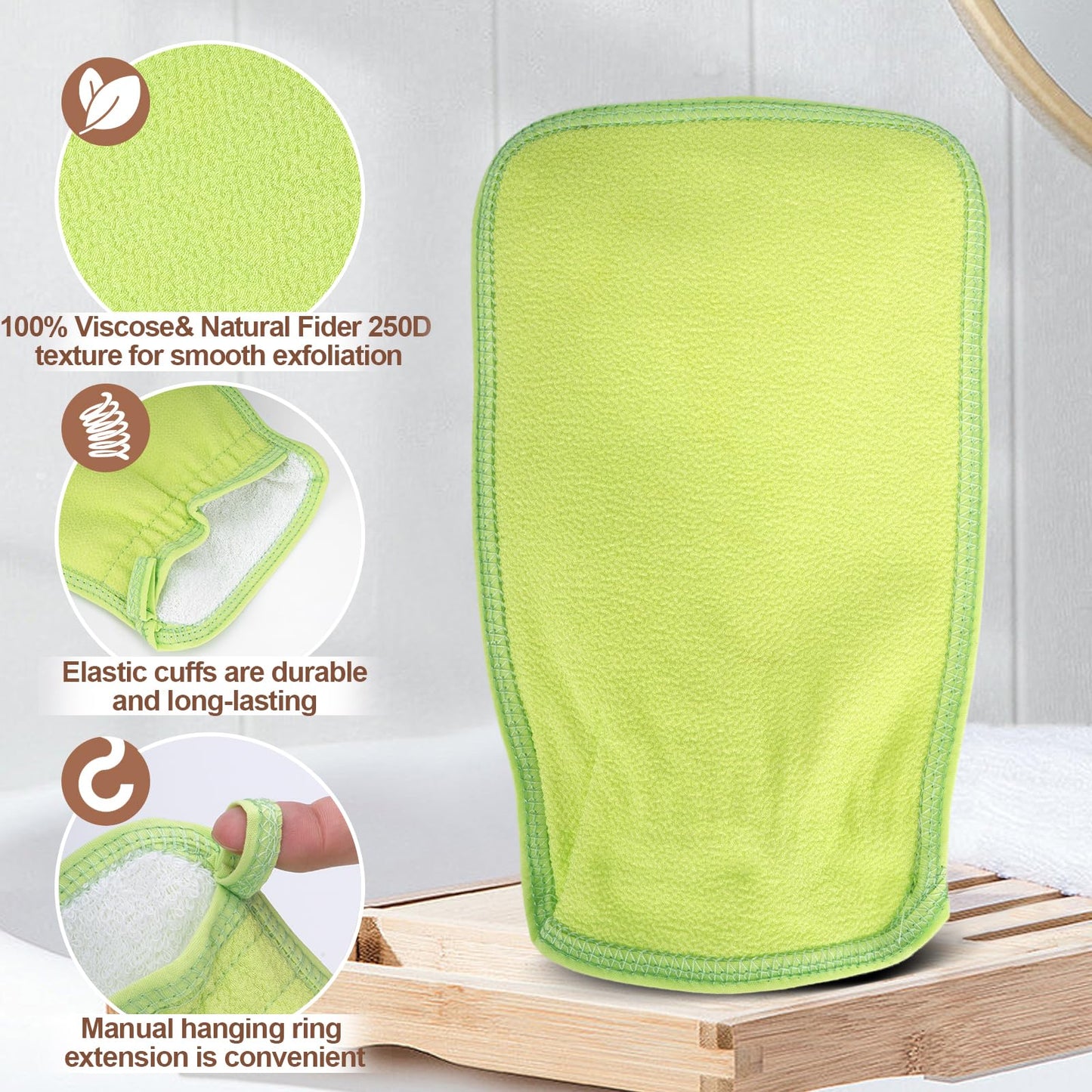 Vojriky 1PCS Durable Body Scrub, Dead Skin Remover & Body Scrubber Exfoliator, Body Exfoliating Gloves for Shower, washcloth exfoliating, exfoliating Glove for Smooth Skin (GREEN)