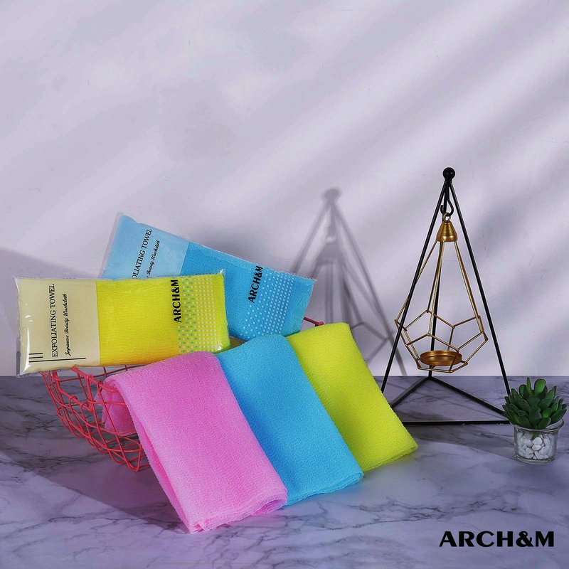 ARCH&M 12-Pack Premium Nylon Exfoliating Towel - 35-Inch Quick-Dry, Hygienic Japanese Washcloth for Body & Back - Durable, Machine Washable, Long-Lasting