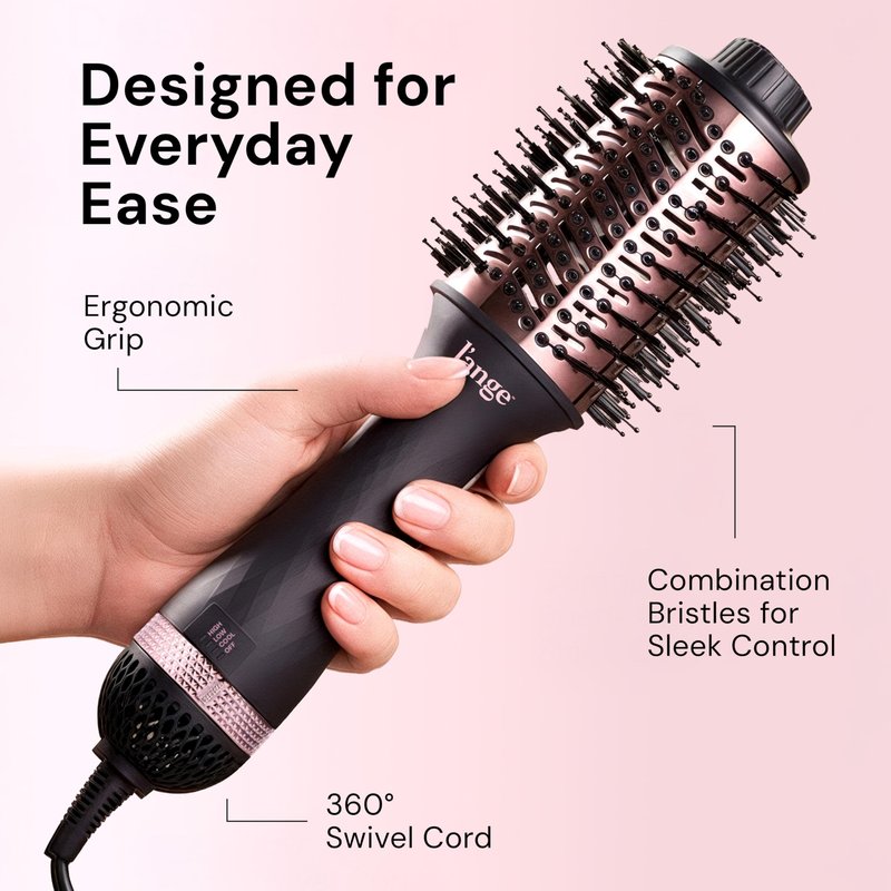 L'ANGE HAIR Le Volume 2-in-1 Titanium Blow Dryer Brush | Frizz Control Blowout Hair Dryer Brush For Drying And Straightening | Volumizing Hot Air Styler For All Hairstyles | Oval Barrel | Black - 75mm