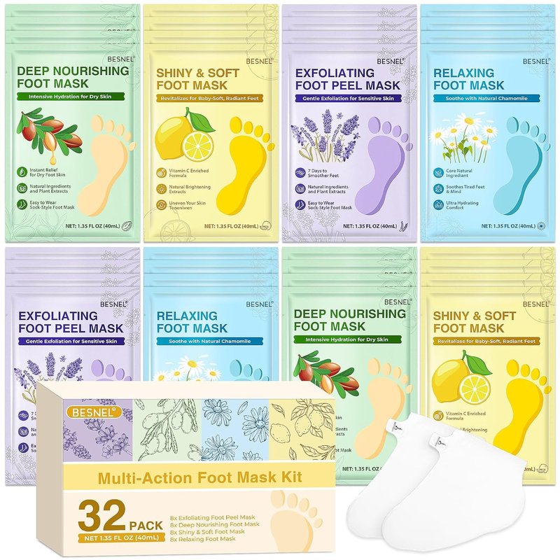 32 Pack Moisturizing Foot Mask,Hydrating Foot Masks for Dry Cracked Feet,Soothing Dry Skin Moisturizer Socks for Baby Soft Feet,Teacher Appreciation Gifts,Foot Care Spa Gifts for Women Men(4 Styles)