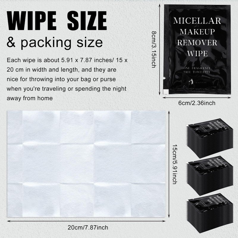 Ctosree 150 pcs Makeup Remover Wipes Bulk Individually Wrapped Makeup Wipes Single Remover Cloth Facial Cleansing Pads for Mascara Lipstick Oil Dirt Face Skin Travel Hotel(Black)
