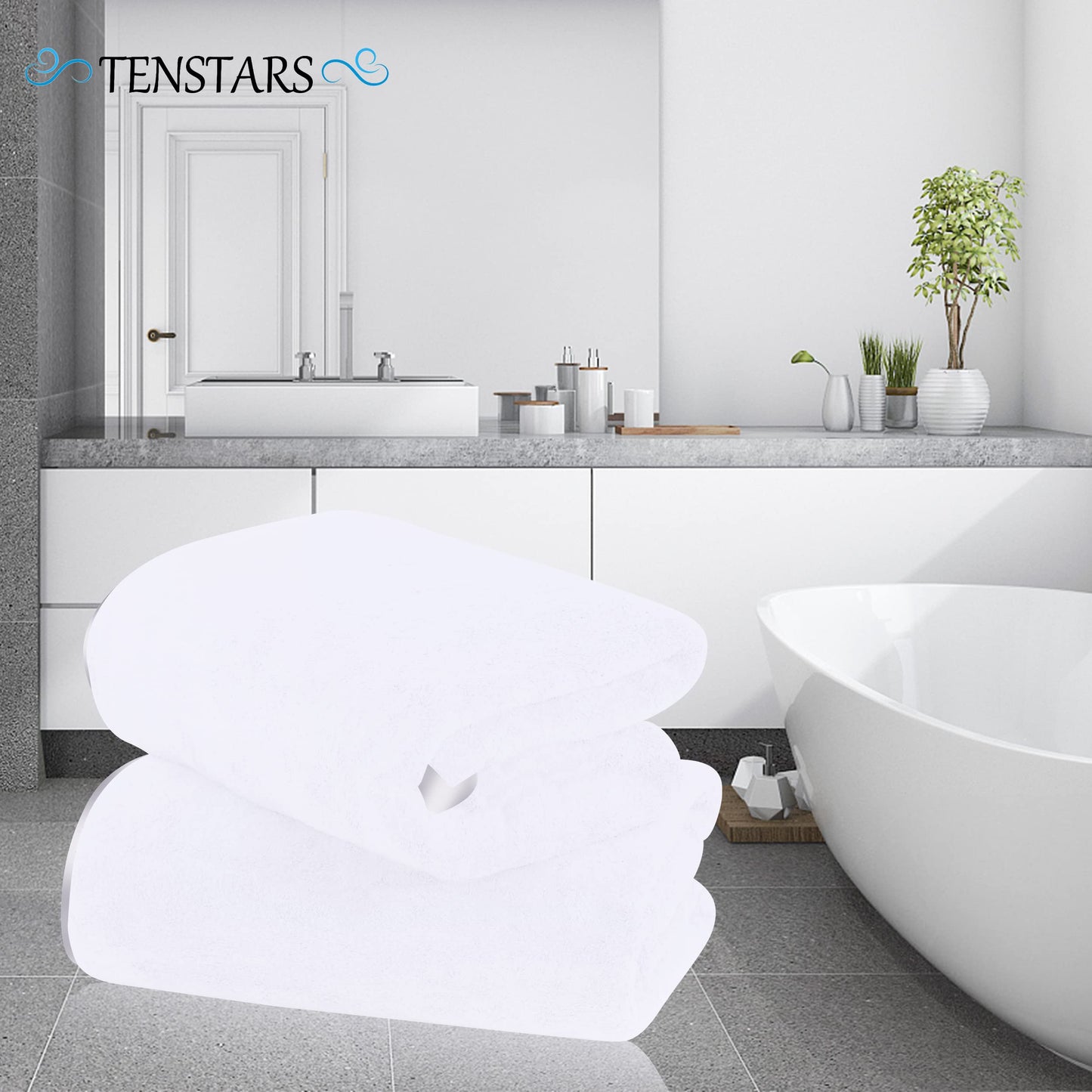 TENSTARS Silk Hemming Bath Towels for Bathroom Clearance - 27 x 55 inches - Light Thin Quick Drying - Soft Microfiber Absorbent Towel for Bath Fitness, Sports, Yoga, Travel, Gym - 2 Pack, White