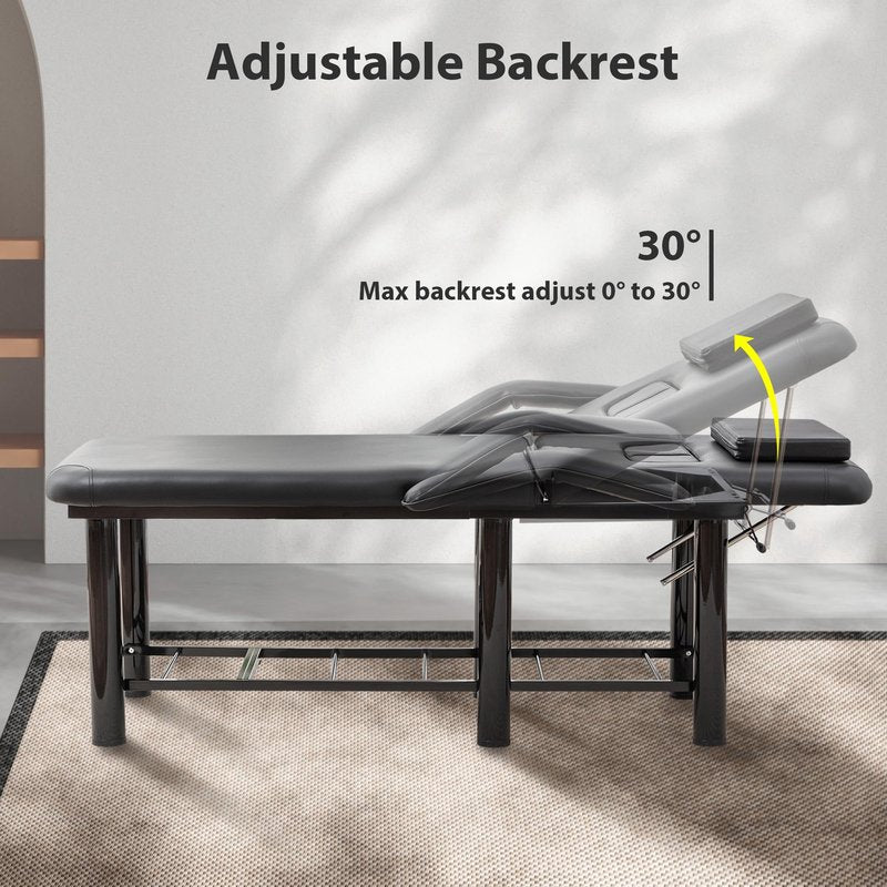 Professional Massage Treatment Bed 73.6 Inch with Handrail, Spa Facial Salon Bed with Removable Headrest & Chest Cushions, Stationary Physical Therapy Table with Adjustable Backrest, Steel Frame