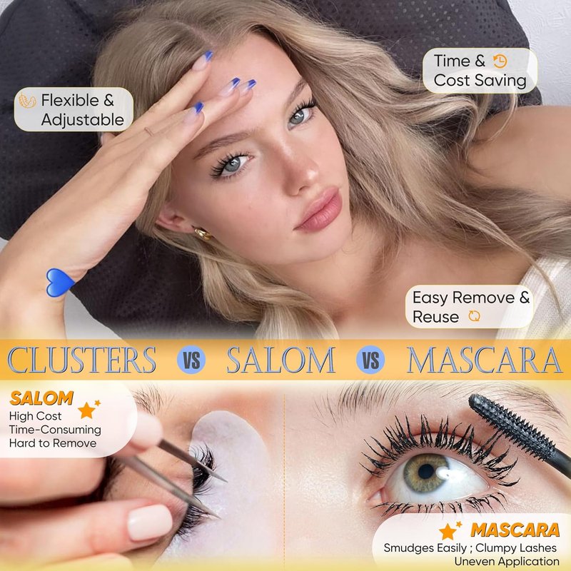 Lash Clusters Wispy Eyelash Clusters 10/11/12/13MM CC-Curly Natural Cluster Eyelash Extensions Bunny Lashes Clusters with Invisible Band Manga Lash Extensions Pestañas Postizas Naturales
