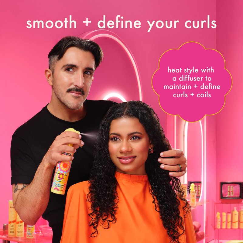 amika frizz-me-not hydrating anti-frizz treatment, 60ml | lightweight hydrating spray for medium to thick coarse hair types 2a-4c, humidity + heat protection, smooth frizz for up to 72 hours