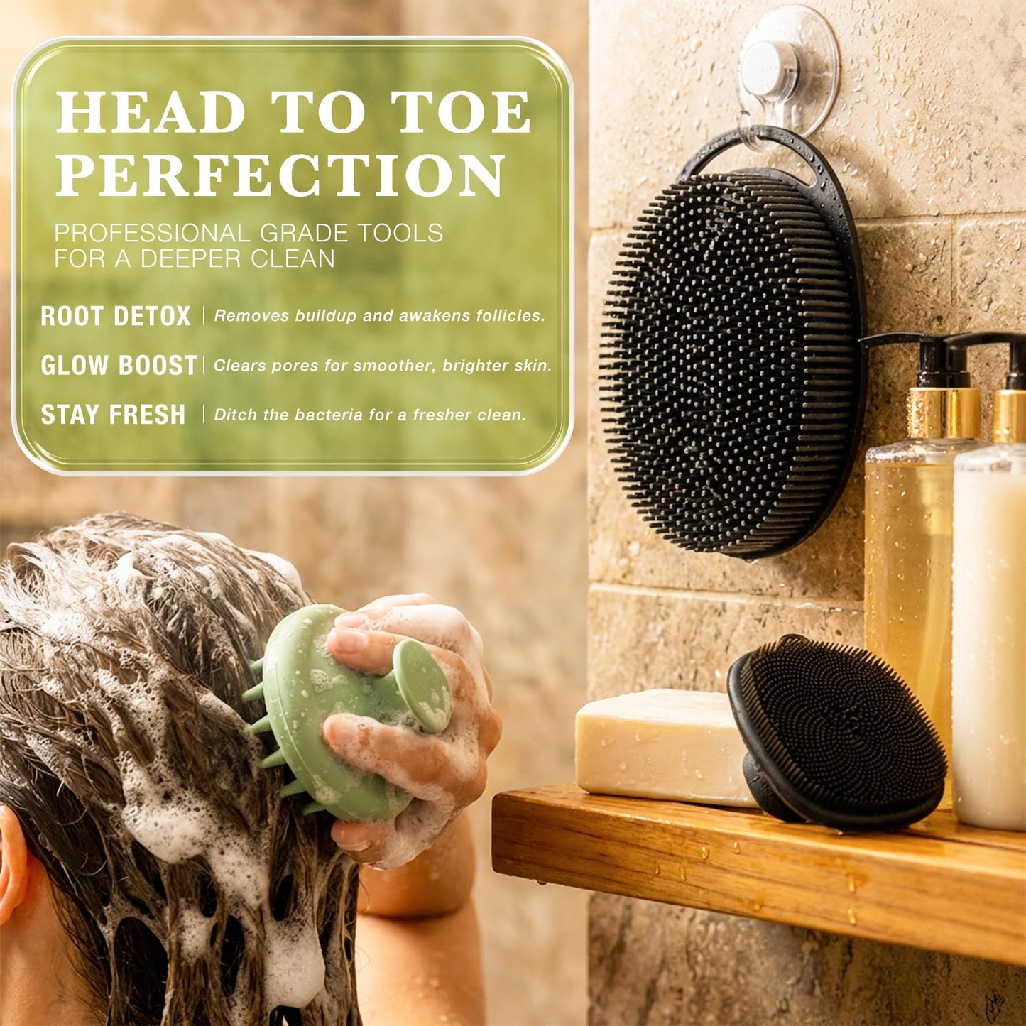 Purefest 3-in-1 Silicone Scrubber Set – Exfoliating Body Scrubber, Scalp Massager Shampoo Brush & Facial Cleansing Pad – Hygienic Shower Loofah Alternative for Men & Women (3 Pack)