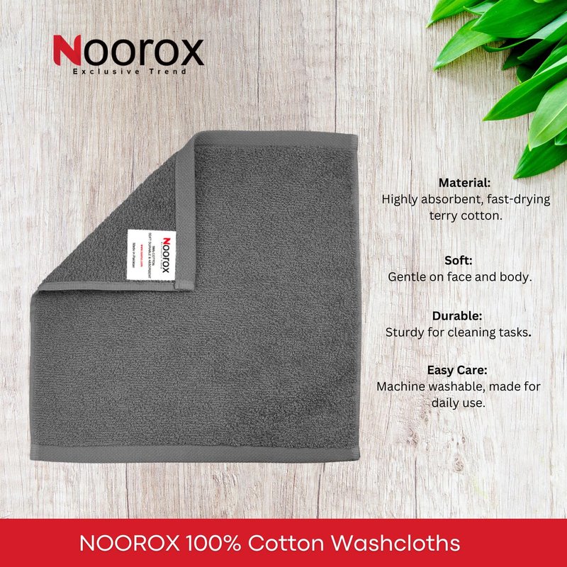 Noorox Washcloth Set – 12x12 Inch – Pack of 12 – Soft, Absorbent, Quick-Dry Cotton Towels for Bathroom, Spa & Kitchen