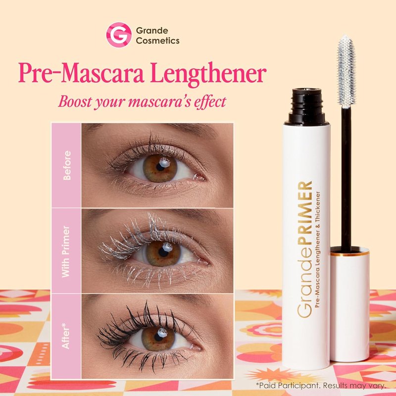 Grande Cosmetics GrandePRIMER Pre-Mascara Lengthener & Thickener with Peptides - Smudge-Proof & Water-Resistant Formula for Longer, Thicker Lashes (0.32 oz)