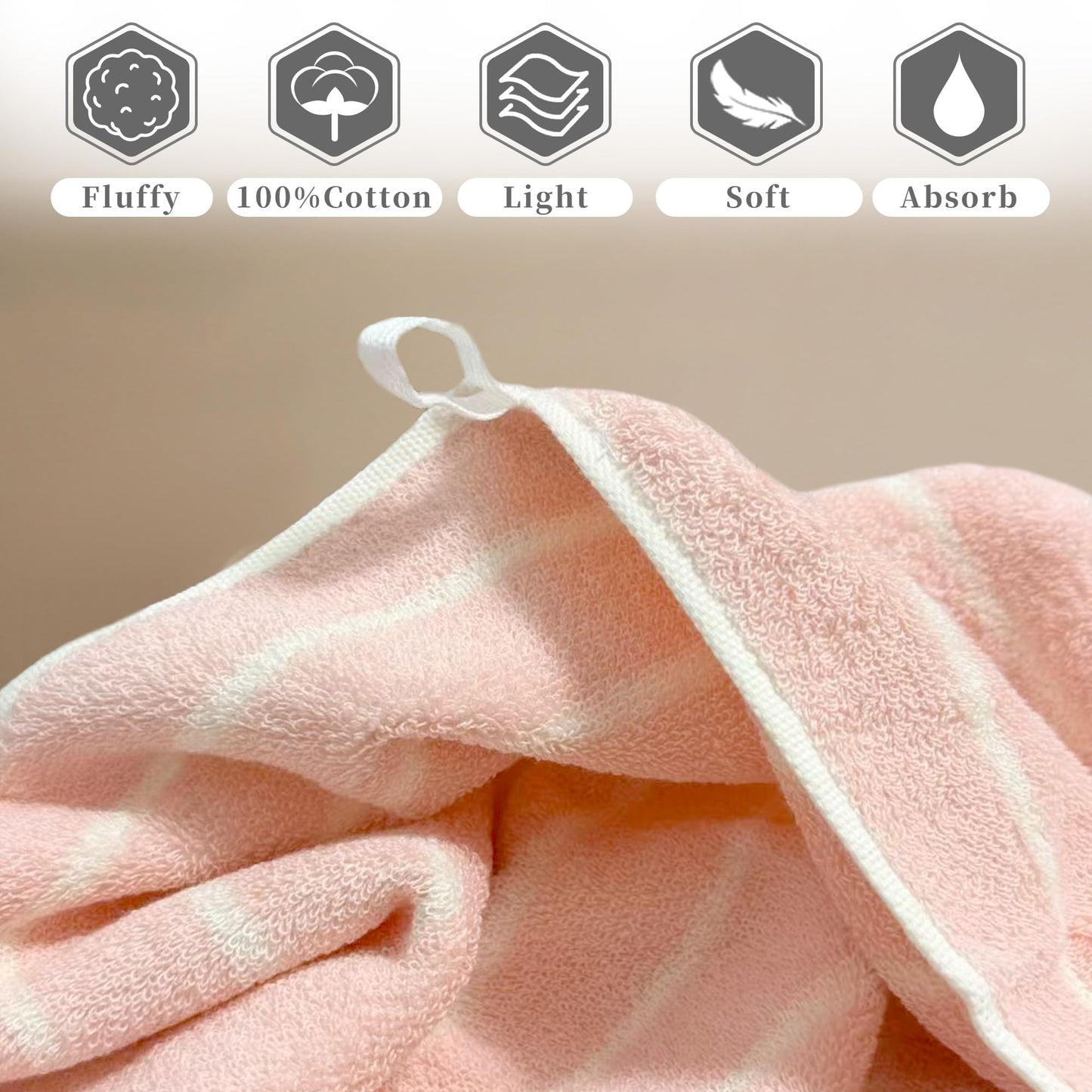 VOOVA & MOVAS Pink Stripe Natural Cotton Hand Towels Set of 2, 13"x29" – Medium Weight 420GSM with Hanging Loop, Bathroom & Kitchen Use, Absorbent | PinkGround Design for Modern Home