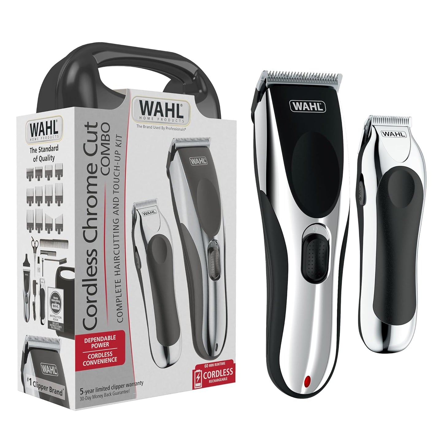 Wahl Clipper Cordless Chrome Pro Hair Clippers - Versatile Battery Trimmer Combo for Men | Model 3026590