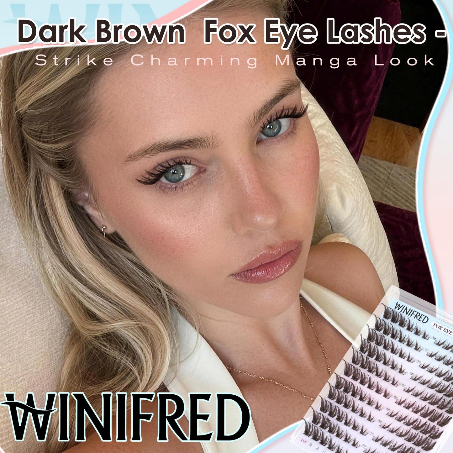 Winifred Brown Lash Clusters Pre-Mapped Cat Eye Lashes Manga Cluster Eyelash Extensions Fox Eye Lash Clusters Anime Lashes Fairy Eyelash Cluster Left&Right Individual Lashes