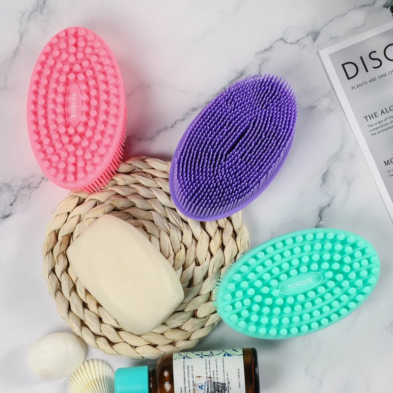 Silicone Body Scrubber Loofah - Set of 3 Soft Exfoliating Body Bath Shower Scrubber Loofah Brush for Sensitive Kids Women Men All Kinds of Skin(Purple/Green/Pink)