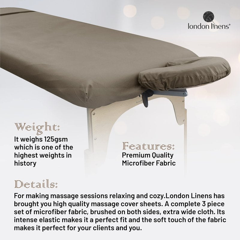 LONDON LINENS Soft Microfiber 3-Piece Massage Table Sheets - Super Lightweight, Stain and Wrinkle Resistant - Includes Table Cover, Fitted Sheet, and Face Rest Cover (walnut)