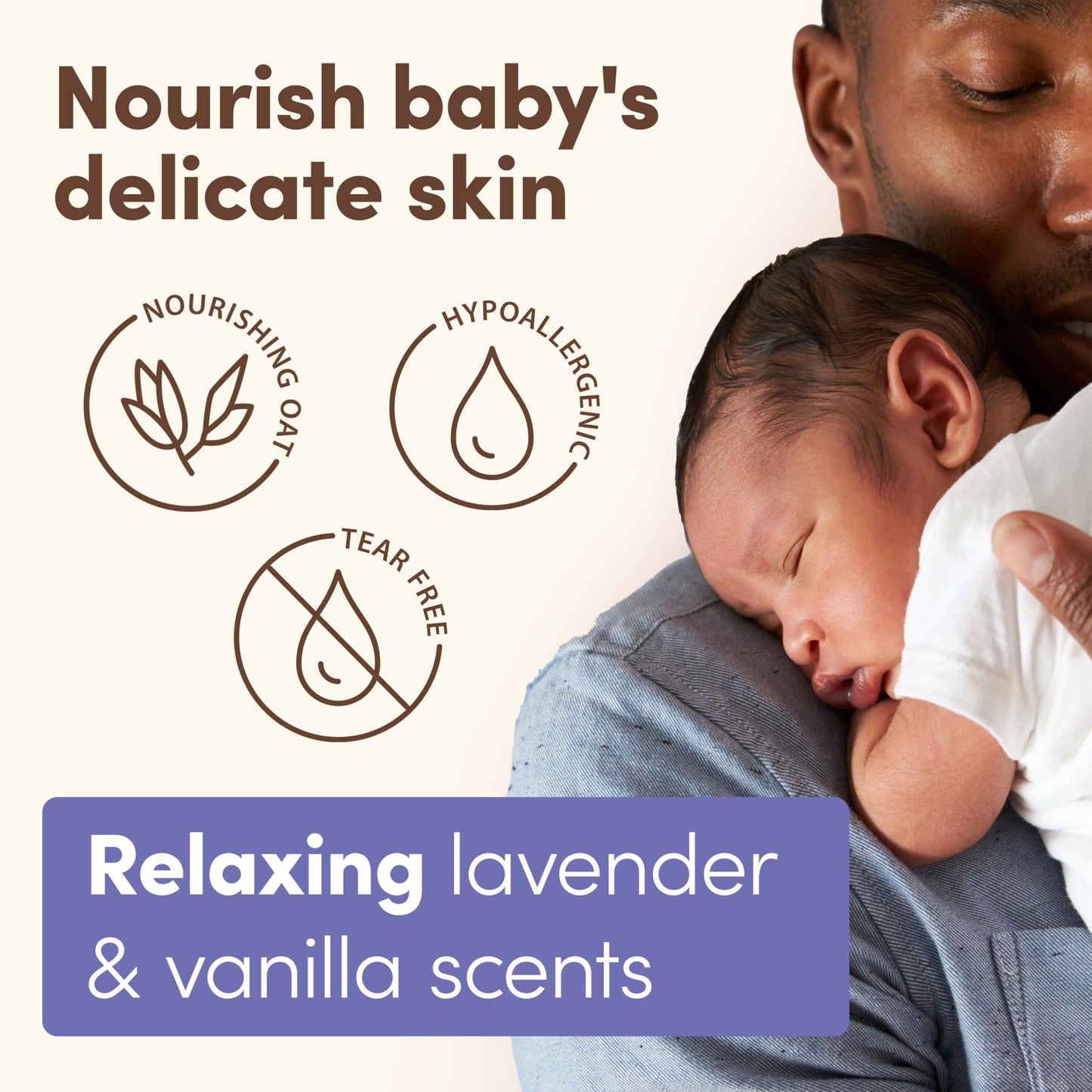 Aveeno Baby Nighttime Calming Comfort Bath, Baby Body Wash for Skin & Hair with Natural Oat Extract, Soothing Lavender & Vanilla Scent, Tear-Free Formula, No Added Parabens & Phthalates, 18 Fl Oz