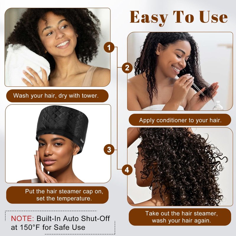 Hair Steamer for Deep Conditioning: Heat Cap with 118" Power Cord 10-Level Fast Heating & 3 Timer Settings for Natural Black Hair Thermal Steam Cap for Deep Conditioner Treatments