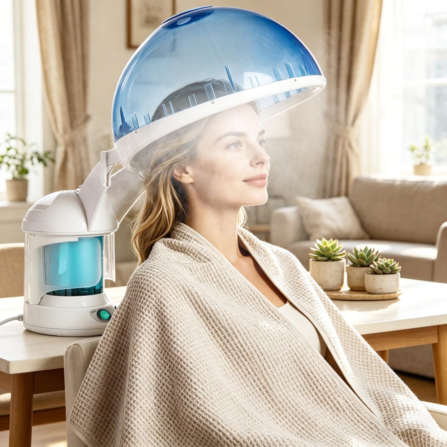 SUPER DEAL Hair Steamer PRO 3 in 1 Multifunction Ozone Facial Steamer with Bonnet Hood Attachment, Hair Therapy & Face Steamer for Personal Care Use at Home or Salon