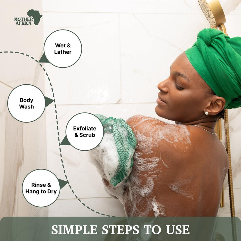 MOTHER AFRICA African Net Sponge Authentic with Knots 2 Pack Black Owned Exfoliating Body Scrubber Bath Sponge for Shower Washcloth Loofah Gentle Deep Cleansing Back Scrubber Face & Body Men & Woman