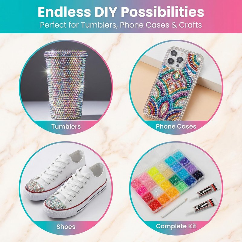 16000Pcs 3mm Rhinestones for Bedazzling, Bedazzler Kit with Rhinestones and Tools, Flatback Resin Jelly AB Colorful Rainbow Crystals Gems Set with Glue for Nail Art Crafting Clothes Crafts