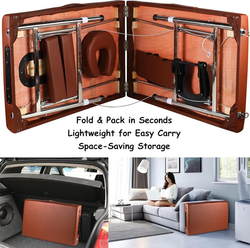 Portable Massage Table - Foldable Lash & Tattoo Spa Bed | 24" Wide, Adjustable Height for Home Use