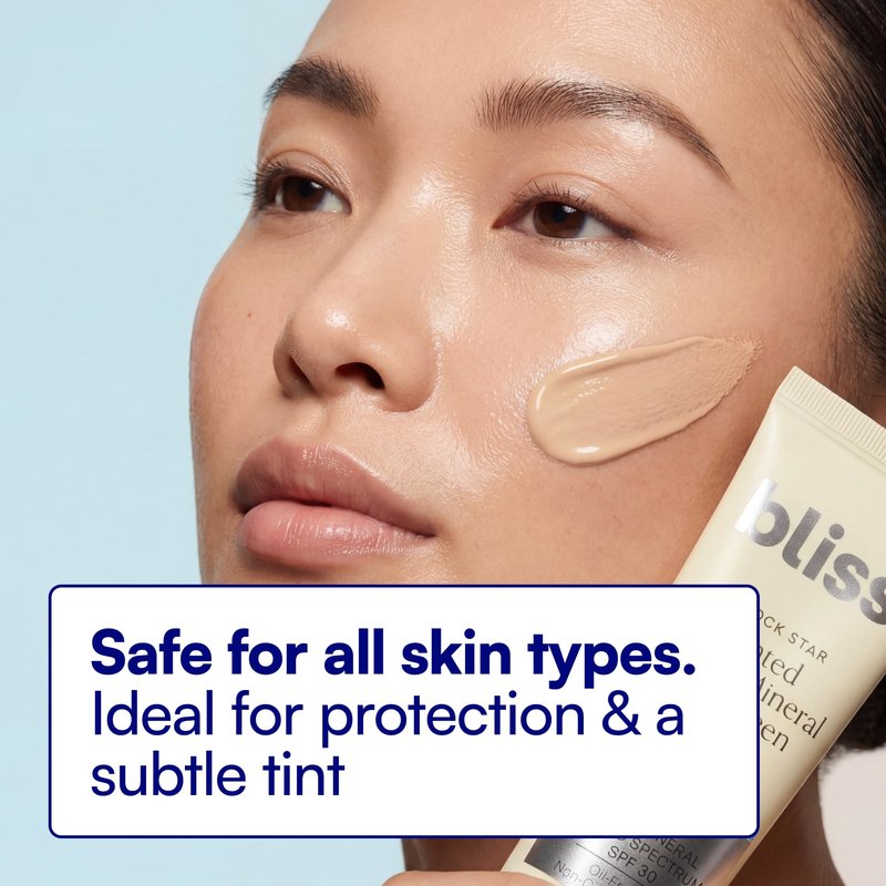 Bliss Block Star SPF 30 Daily Tinted Mineral Sunscreen with Zinc Oxide - All Skin Tones - 100% Mineral Broad Spectrum Sunscreen with Titanium Dioxide & Antioxidant Blend- 1.4 fl oz.