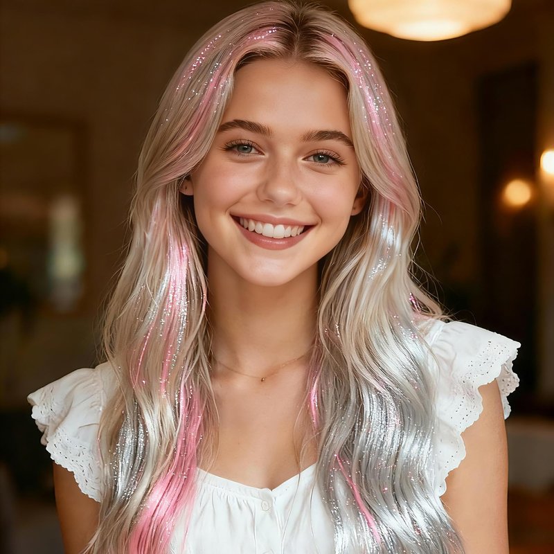 Revahope 8400 STRANDS Hair Tinsel Kit for Girls, 24 Colors 48 Inches Fairy Hair Tinsel Kit Heat Resistance Colorful Glitter Hair Extensions with Tools for Party Concert