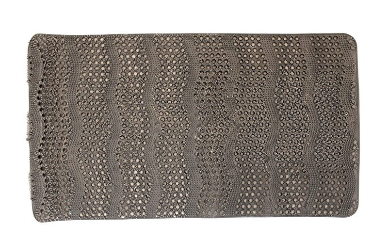 Dependable Industries Inc. Essentials Velvet Grass Bathmat Textured Spa Quality Foot Scrubber Bathroom Tub & Bath Mat Anti-Slip 27" x 15" (Gray)
