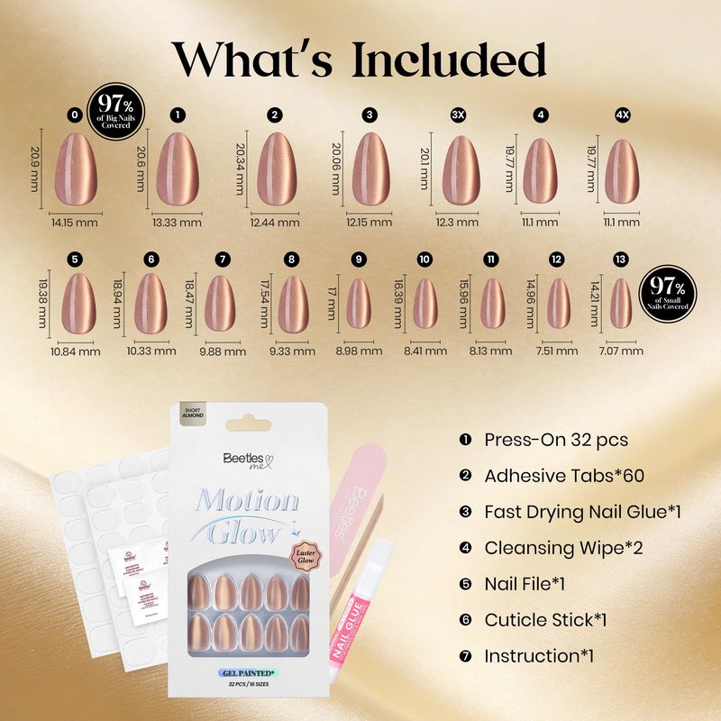 Beetles Cat Eye Press On Nails - Glossy Short Almond Press On Nails Motion Glow Kit Soft Nail Gel With Nail Glue, 32pcs 16 Sizes, Girls Stick On Nails, Salon-Ready Gift for Women Luster Glow