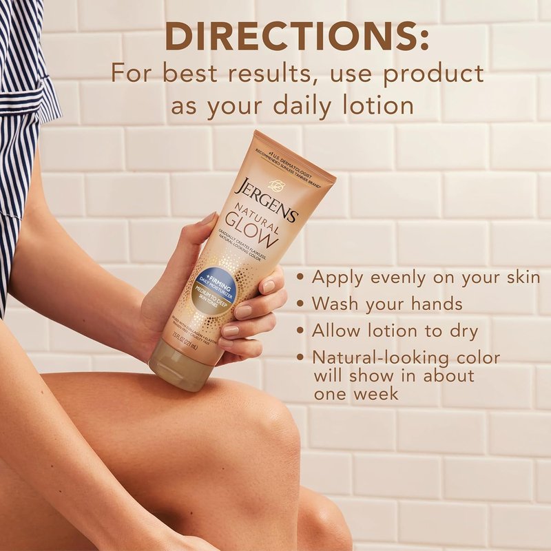 Jergens Natural Glow Self Tanner Lotion - Firming Moisturizer for Medium to Deep Skin Tone | 7.5 Oz, Pack of 2