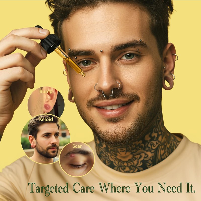 BodyJ4You Organic Piercing Bump Oil - USDA Certified Pure Oils Blend - Piercing Aftercare Nose Septum Belly Ear Cleaner Soothing Skin Recovery Solution - Amber Glass Dropper 1 Fl Oz