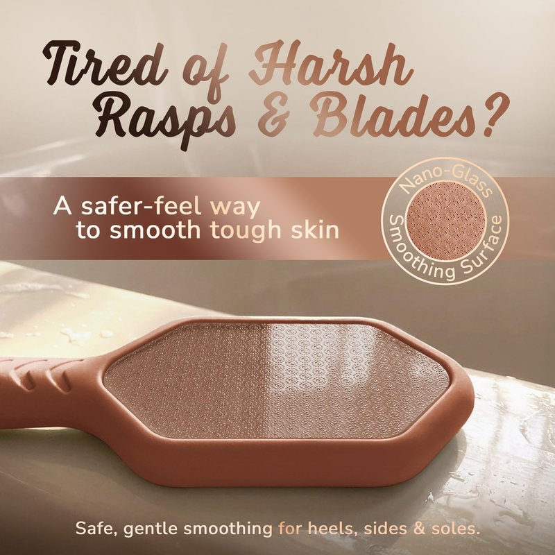SILKLE Nano Glass Foot File - Silicone Foot Callus Remover for Feet and Cracked Heels - Heel Scraper for Dead Skin - Ergonomic Foot Scrubber & Exfoliator for Shower with Non-Slip Grip - Brown
