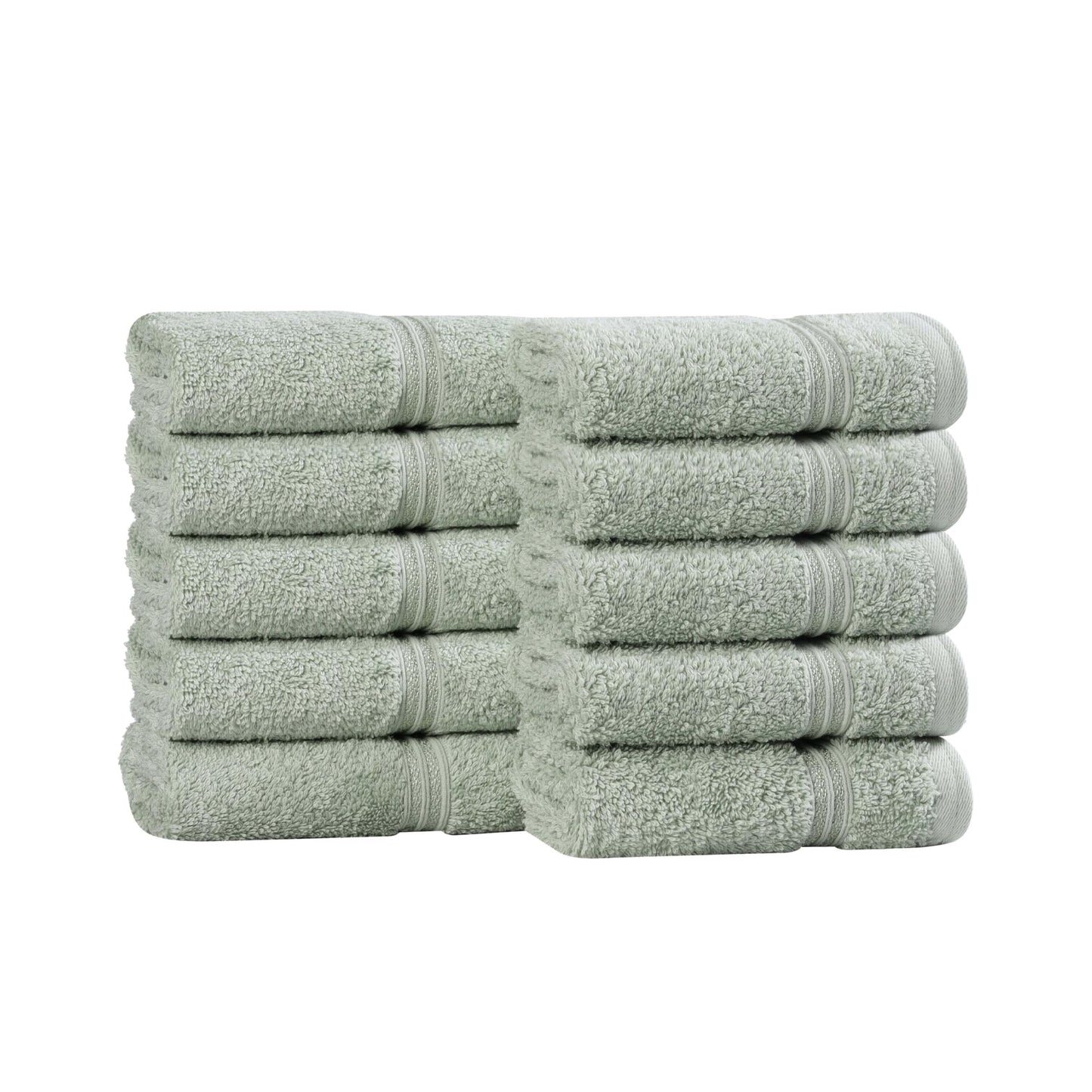 Superior Egyptian Cotton 10-Piece Face Towel Set , Small Towels For Facial, Spa, Quick Dry, Absorbent Towels, Bathroom Accessories, Guest Bath, Home Essentials, Washcloth, Airbnb, Sage