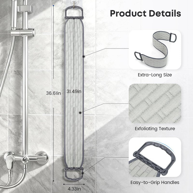 eaxun Exfoliating Back Scrubber with Plastic Handles for Shower, 36 Inches Bath Back Exfoliator Body Cleaner for Men, Women and Elderly, Dual-Sided Roughness Back Washer for Deep Cleansing