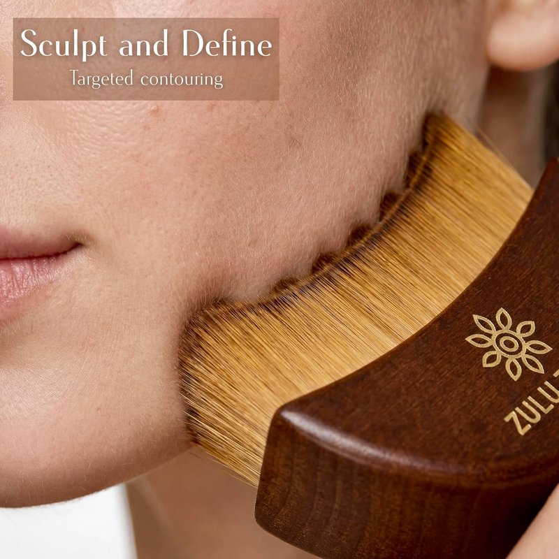 Lymphatic Drainage Face Brush - Curved Bristle Sculpting Tool | Wooden Handle, Soft Dry Brush for Puffiness, Light Brown
