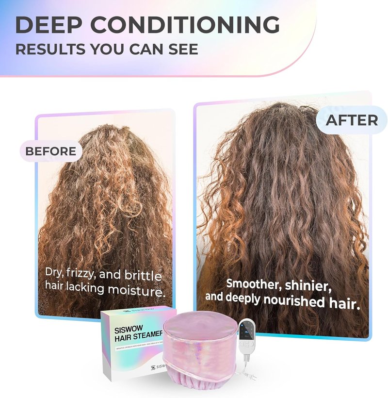 Heating Cap for Deep Conditioning - 10-Level Adjustable Heat | Portable & Waterproof Hair Steamer for Natural Black Hair