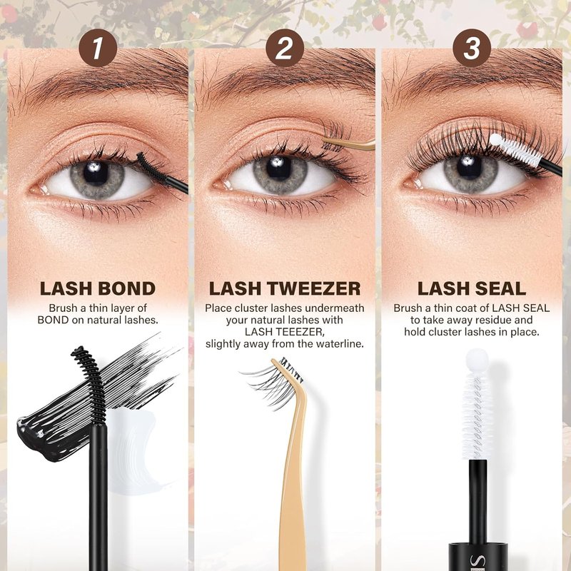 JMS&JMS Venus Lash Clusters Kit - Natural Velour Lash Clusters with Invisible Band & Applicator | Flora-C-8-18MIX