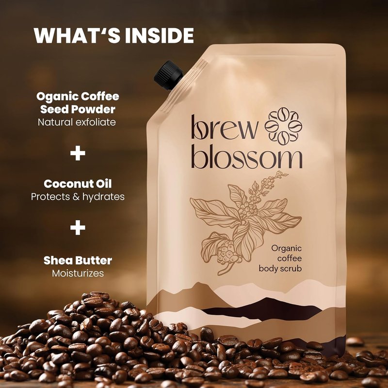 Organic Robusta Coffee Body Scrub - Moisturizing Exfoliant with Coconut Oil & Shea Butter | 8 oz for Cellulite & Fine Lines
